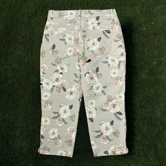 Gloria Vanderbilt Jeans Capri Pants High Waist Size 6 Floral Beige Denim Country - Picture 1 of 3